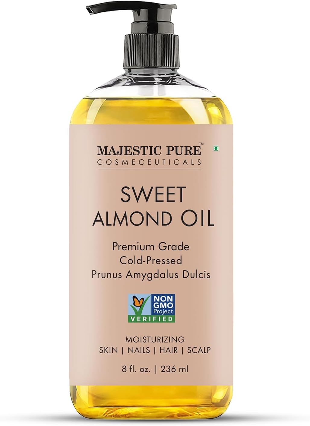Majestic Pure USDA Organic Sweet Almond Oil | 100% Pure & Natural Cold Pressed Oil Sweet Almond Oil for Skin, Face, Nails, Hair, Scalp & Massage | 236 ml