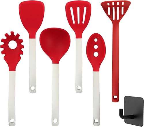 Miniatura 9 de Herramientas de cocina de silicona, 6 utensilios de cocina con 1 gancho, utensilios de cocina de silicona fáciles de limpiar, herramientas de cocina