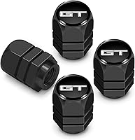 Vista 1 de iPick Image Para Ford Mustang GT en negro sobre negro con forma hexagonal de aluminio tapas de vástago de válvula de neumático