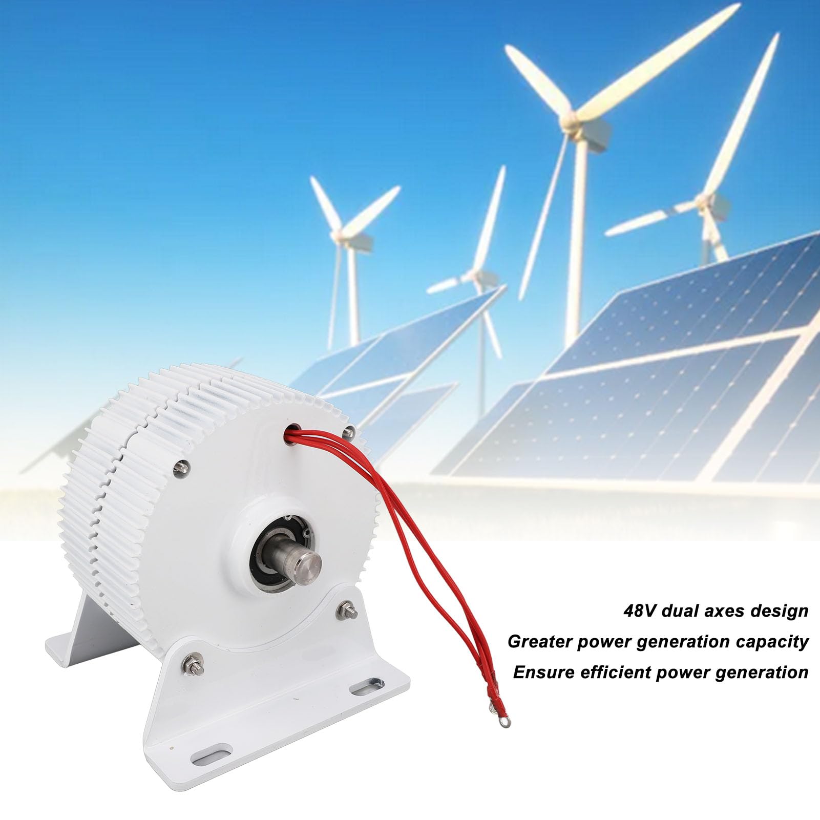 Hyuduo Alternatore a Magneti Permanenti, Generatore Eolico CA Trifase 48 V in Lega di Alluminio, Uscita Sincrona da 300 W, 2 Assi Seghettati con Base, per Turbina Eolica Verticale o Orizzontale (300W)