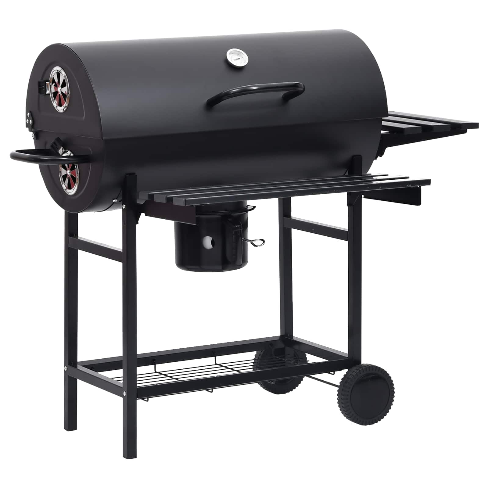 vidaXL Barbacoa de barril con ruedas y estantes 3 piezas 115 x 85 x 95 cm metal moderno barbacoa exterior barbacoa portátil de acero inoxidable resistente a la intemperie con ruedas para jardín