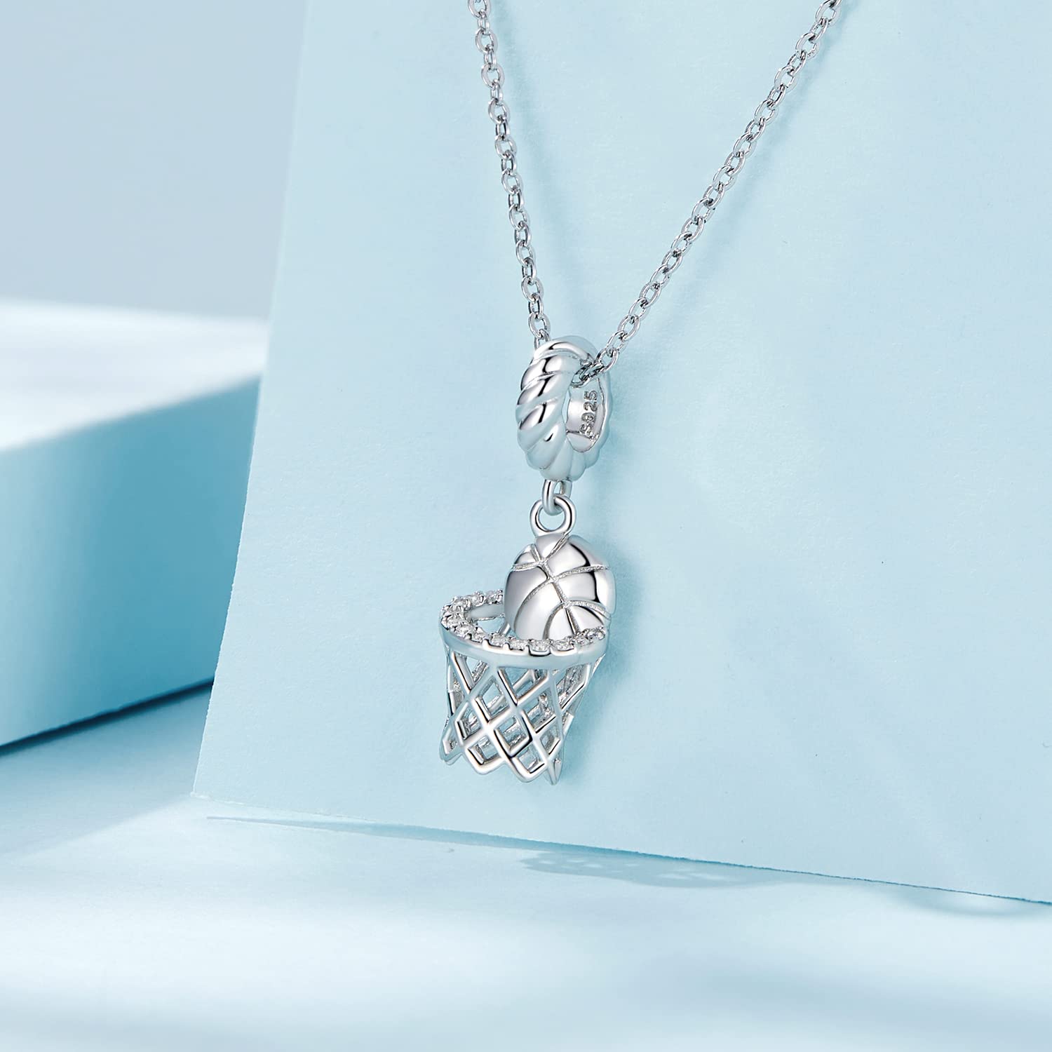 Charm da Pallacanestro per Tiro a Canestro Charms 925 Argento Sterling Sport Charms compatibili con Bracciale Pandora per Donne