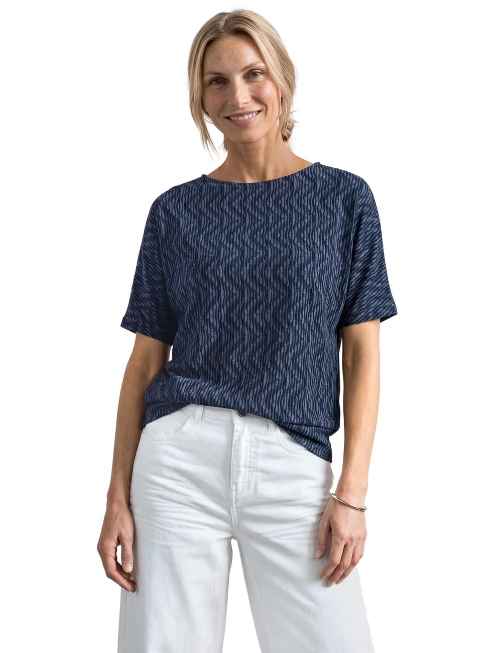 Street One Shirt with Boat Neck and Elastic Waistband Ashen Blue 38