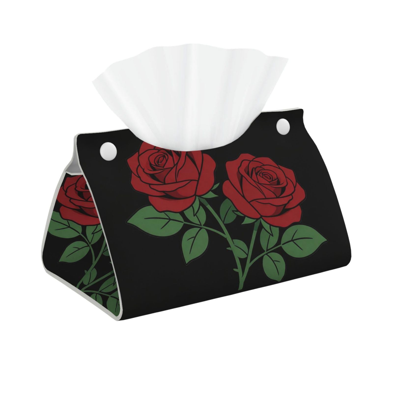Black Rose Long Leather Tissue Box Cover-Waterproof PU Leather Tissue Holder for Bathroom, Decorative Rectangular Tissue Case