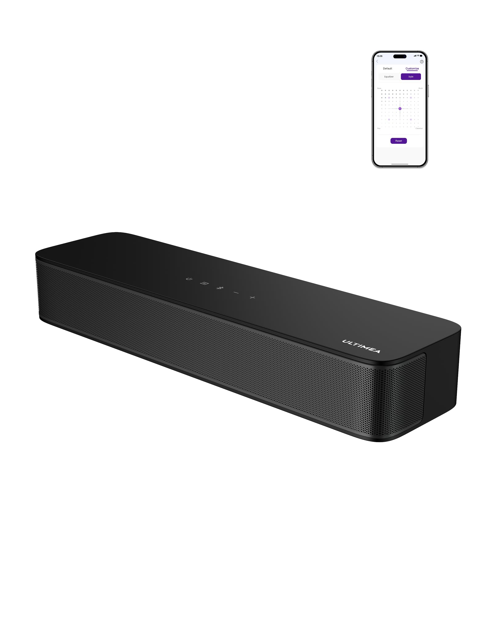 ULTIMEA 2.1 Soundbar für TV Geräte mit integriertem Subwoofer, APP-Steuerung, 132W All-in-One PC Soundbar für Gaming, TV Lautsprecher mit Verstellbarem Bass, Bluetooth® 5.4, Opt/AUX, Poseidon M20 Pro