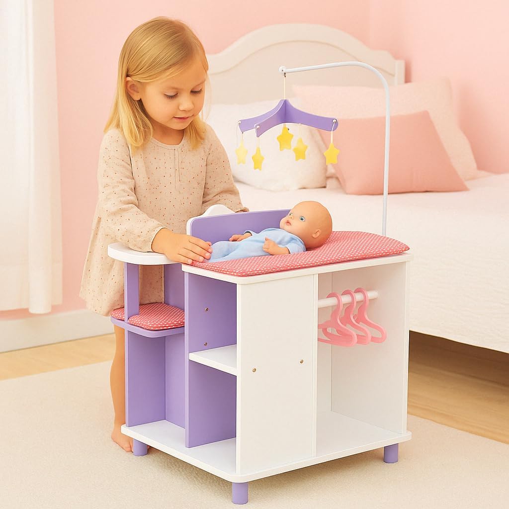 Olivia’s Little World Baby Doll Nursery Playset – Wooden Baby Doll Furniture Set with Crib, Changing Table, High Chair & Storage – Fits 18” Dolls – Doll Crib & Changing Station