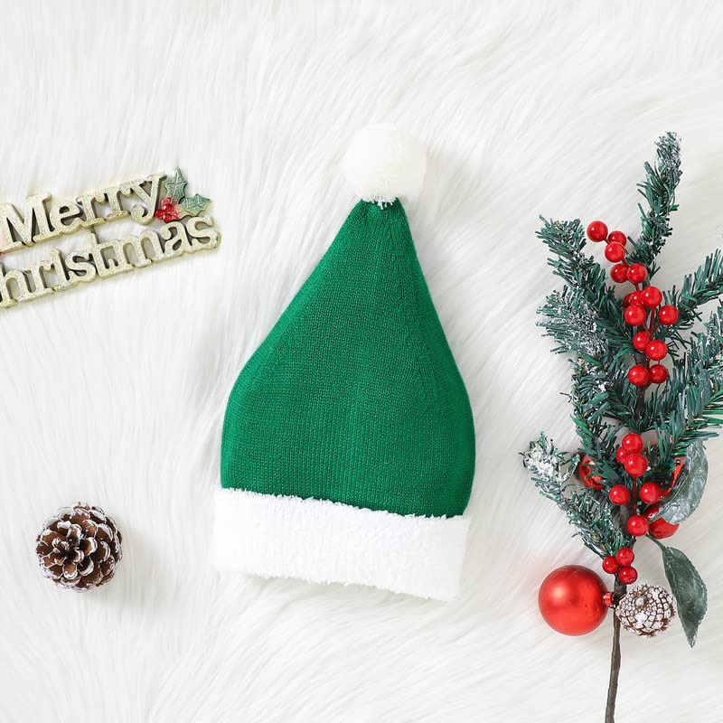 Image of LAWKUL My First Christmas Santa Hat for Baby Boy Girls Toddler Knit Beanie Infant Hats Pom Pom Beanie Green 12-18 Months
