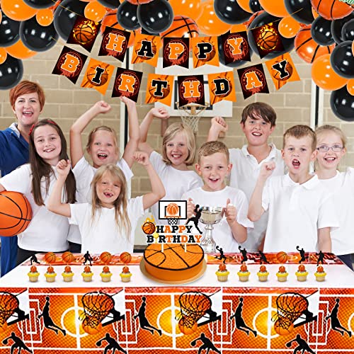 125Pieces Basketball Birthday Party Decorations, Including Happy Birthday Banner, Tablecloth, Basketball Balloons, Cake Topper And Cupcake Toppers For Boys Kids Sports Event Theme Party Supplies #TOP4