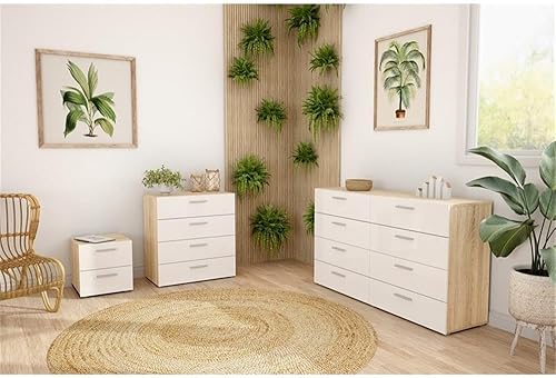 Miniatura 4 de Home Square Contemporary Style 4 Piece Bedroom Set with Two Nightstands 8 Drawer Double Dresser and 4 Drawer Chest in Oak and White Gloss