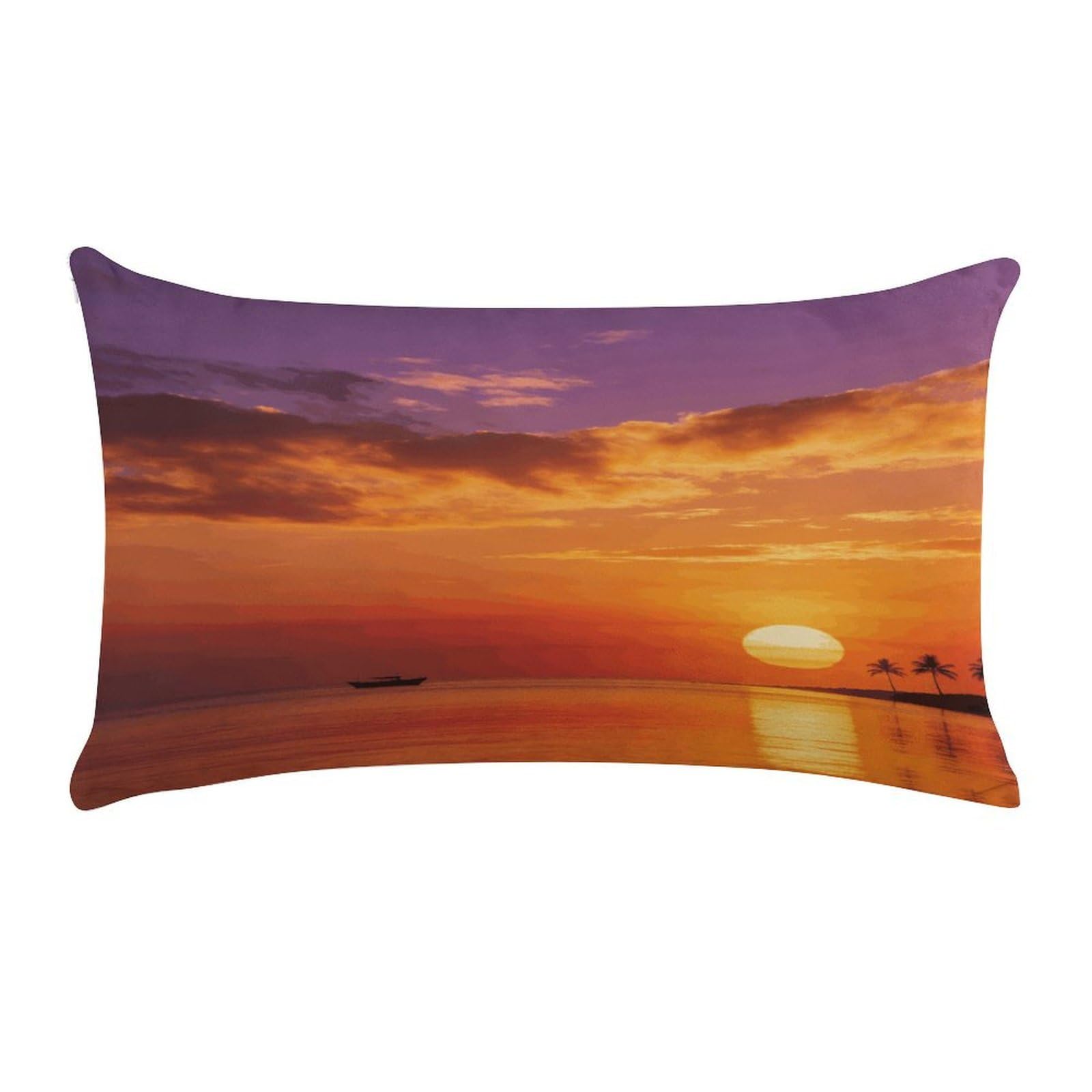Fodpand Style Boat Returning Under Coconut Trees Pillow Cases Set Of 1 Extra Soft Pillow Protectors With Hidden Zipper Perfect For Hotels, Guest Rooms,Bedroom 12X20 Inches Pillows Not Included