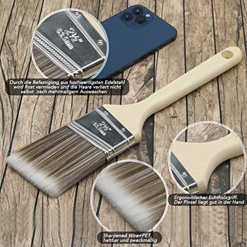 5 Stück Flachpinsel Set zum Holz streichen Pinsel für Lasur und Farbe Profi Malerpinsel aus Kunstfaser Kein Borstenverlust