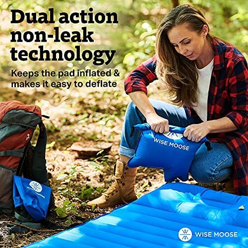 WISE MOOSE Sleeping Pad - 4.5 Inch Thick Camping Mattress, Ultralight Camping Pad, Inflatable Tent Mat for Backpacking, Hiking - Inflating Bag and Repair Kit Included