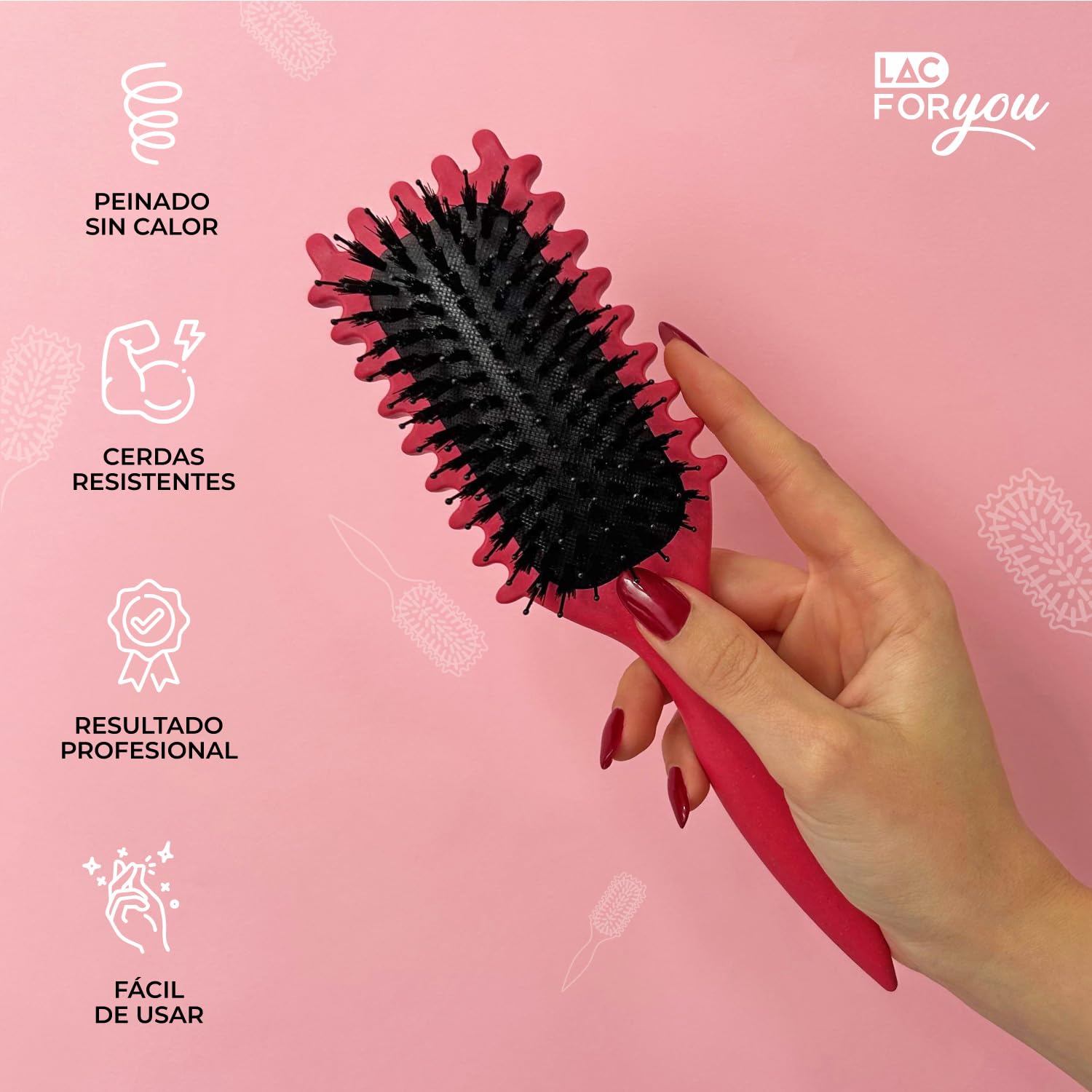 LAC FOR YOU Cepillo Pelo Rizado – Cepillo Definidor de Rizos con Borde Ondulado para Ondas Naturales, Cerdas Suaves & Redondeadas, Anti-Frizz, Mango Soft-Grip – Magenta