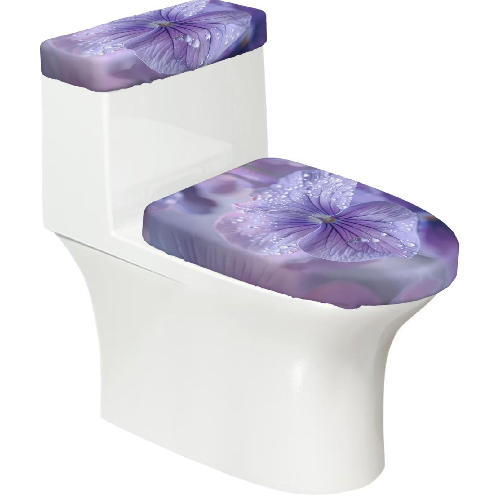 Mrowyc Black Violets 2-Piece Toilet Seat & Tank Lid Cover Set - Elastic Stretch Design - Universal Fit For U-Shape-O-Shape-Elongated Toilets - Functional Bathroom Decor & Housewarming Gift