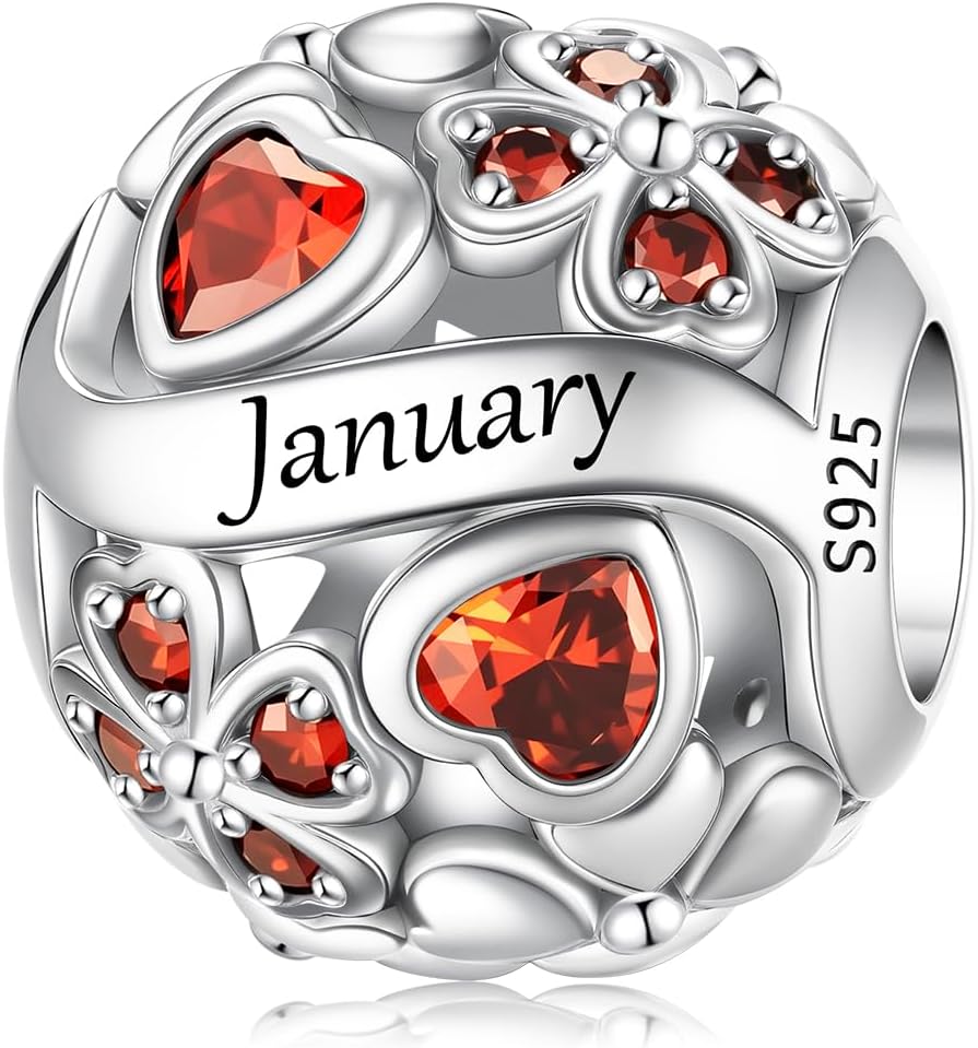 MICOO 925 Sterling Silver Birthstone Charms Bead Charms for Bracelet and Necklace Four Leaf Clover Birthstone Charms Jewelry Gift for Women