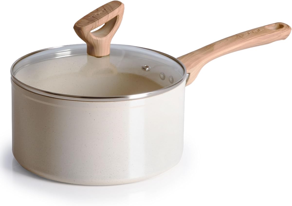 Revive Ceramic Nonstick 3 Qt Saucepan with Lid, Forged Small Pot | GoCeram ceramic nonstick interior, Recycled aluminum body, Oven safe to 350°F, Vented glass lid, Hand wash recommended