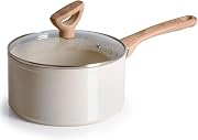 T-Fal Revive Ceramic Nonstick 3 Qt Saucepan with Lid, Forged Small Pot | GoCeram ceramic nonstick interior, Recycled aluminum body, Oven safe to 350°F, Vented glass lid, Hand wash recommended