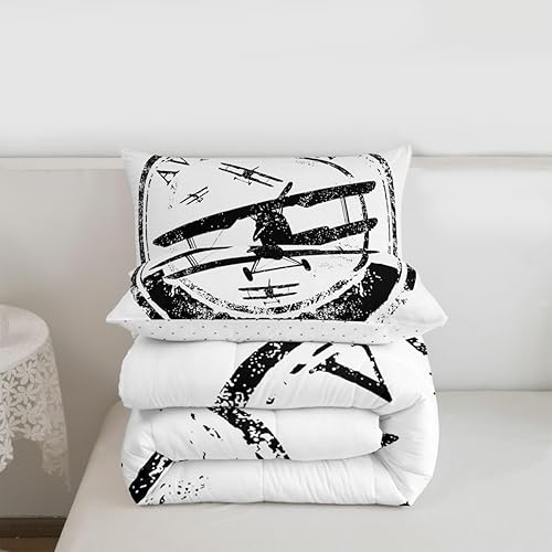 Miniatura 3 de Juego de ropa de cama de vuelo para niños, tamaño matrimonial, juego de edredón de avión para niños pequeños, edredón con estampado de aviones de