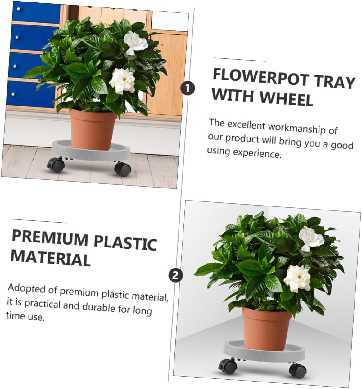 BESPORTBLE Movable Flowerpot Tray with Water Catcher Gardening Pot Base for Potted Plants Plant Saucer for Use Lightweight and Easy to Clean Grey Color