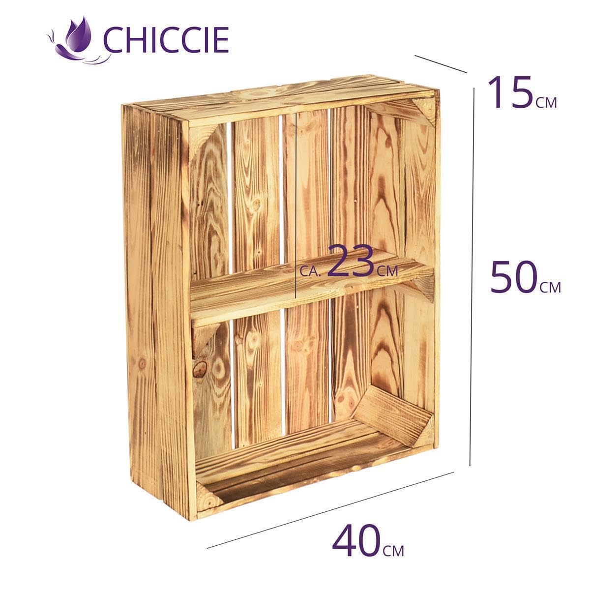 5 Set Holzregal Schmalhanz 50x40x15cm - Hell Geflammt 1x Kurzes Regal