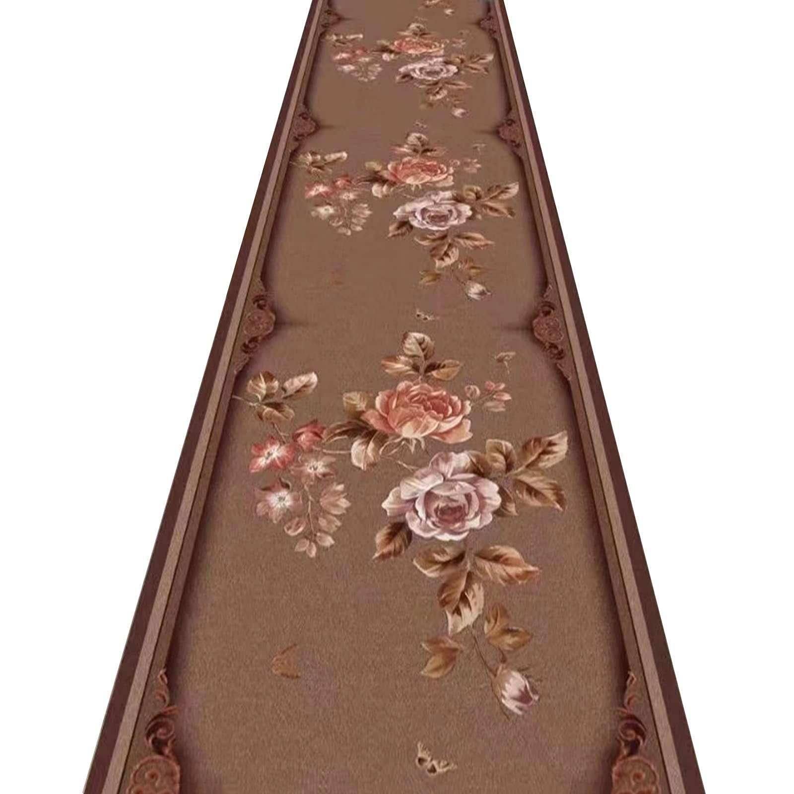 Alfombras de pasillo largo con diseño floral marrón para decorar y proteger la entrada del hogar 1