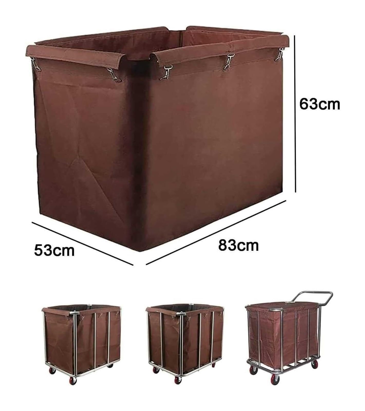 Wasserdichter Wäschesack, 400 l, abnehmbarer Oxford-Stoffbezug für Rollkörbe, stilvoll blau/braun (83 x 53 x 63 cm), ideal für Zuhause und auf Reisen