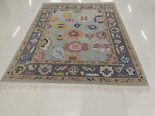 Handwoven Wool Rug, Pastel Floral Turkish Design with Fringe, Soft