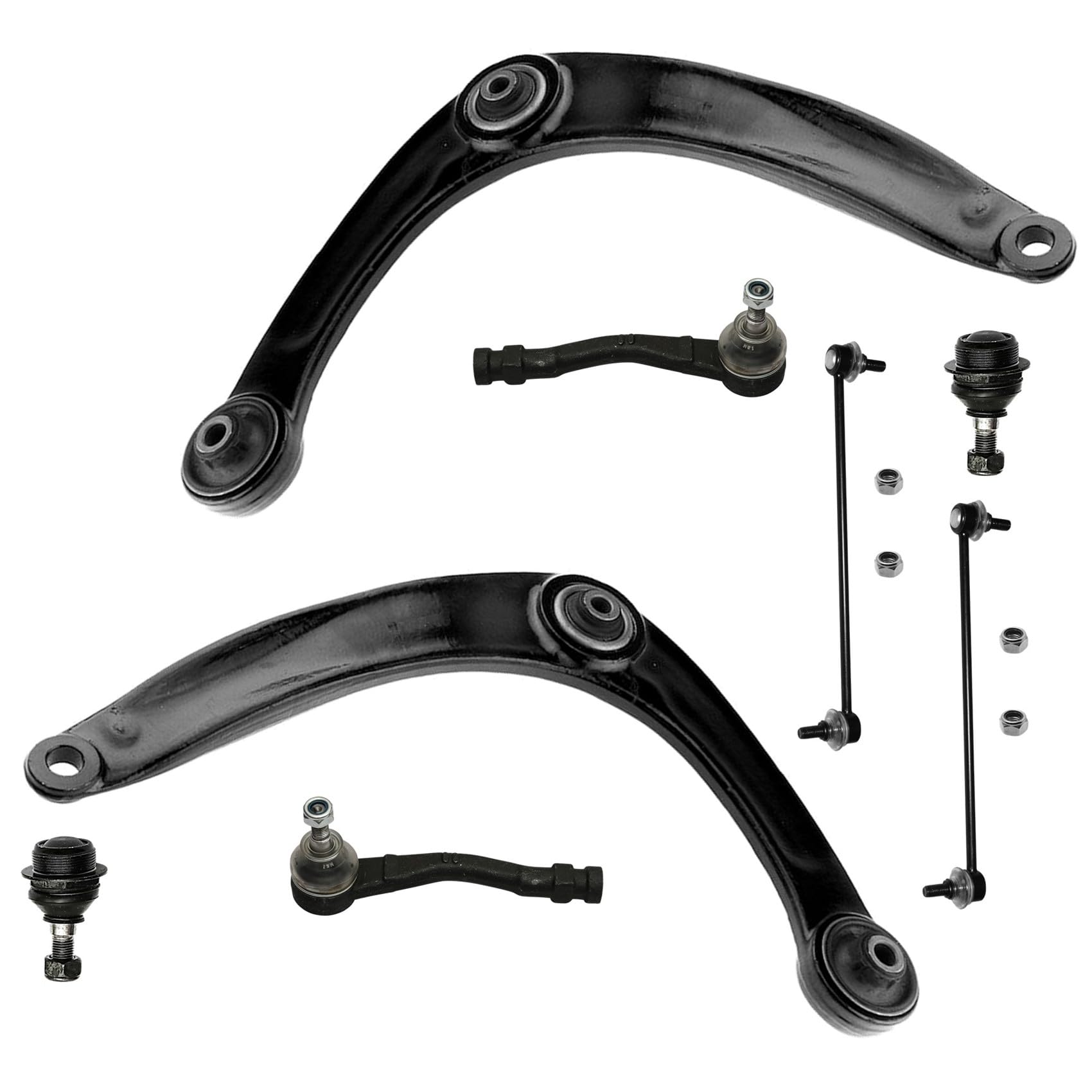 2 brazos de suspensión, 2 articulaciones, 2 barras de acoplamiento, 2 rótulas de dirección eje delantero para Citroen Berlingo (B9) + caja (B9) para Peugeot Partner Kasten + Partner Tepee