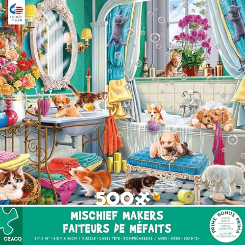 Ceaco 2323-18 Paws Gone Wild - Mischief Makers - 500 Piece Jigsaw Puzzle cover