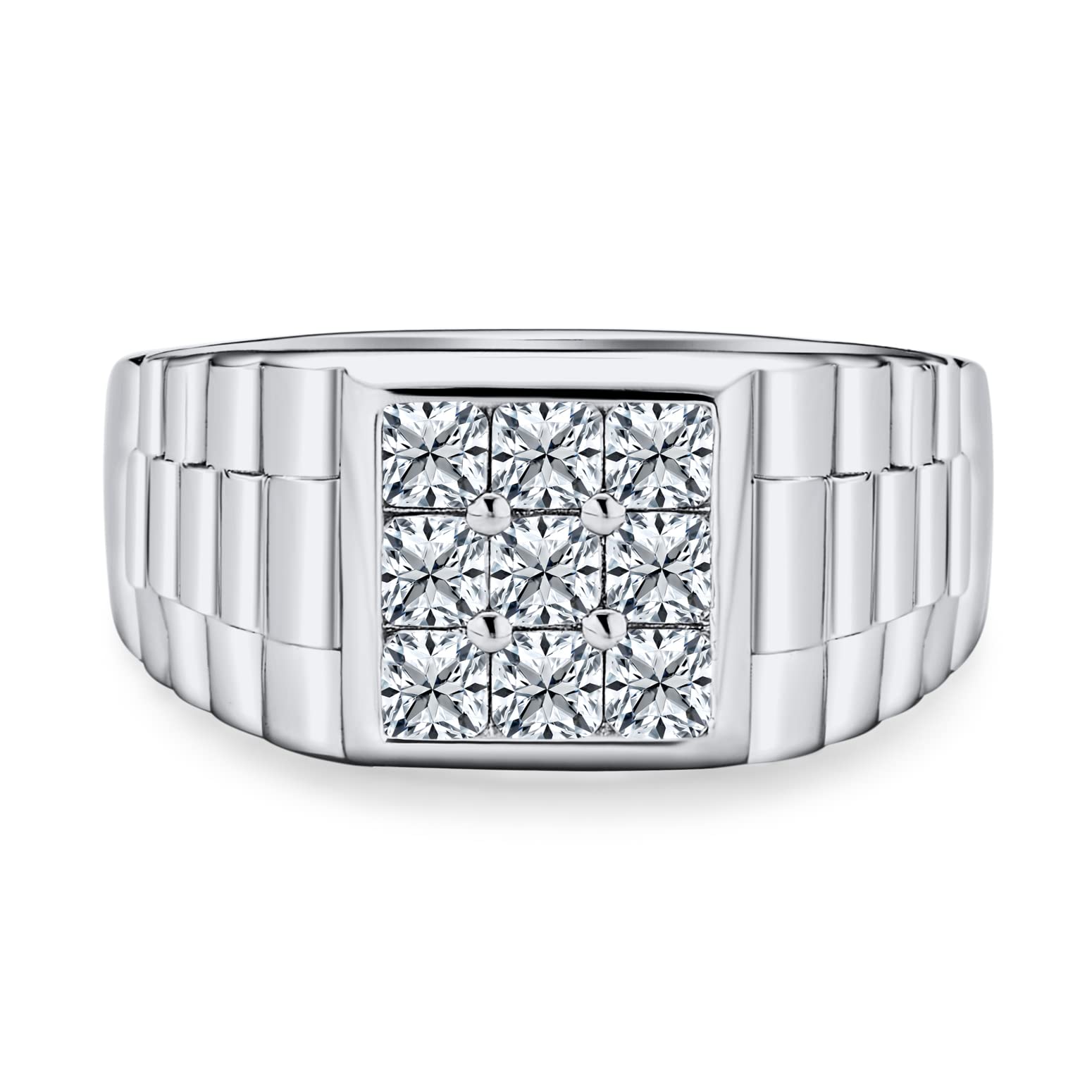 Personaliza Anillo de Compromiso para Hombre con Diseño de Banda Lateral Cuadrada Geométrica de Corte Invisible AAA CZ Anillo de Meñique Declaración Unisex Mujer Talla Grande .925 Plata de Ley