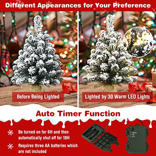 Happygrill 24 Inch Mini Christmas Tree Flocking Tabletop Xmas Tree With Timer Function, 65 Pvc Branch Tips, Battery Operated Tree For Holiday Festive Celebration Tree #TOP3