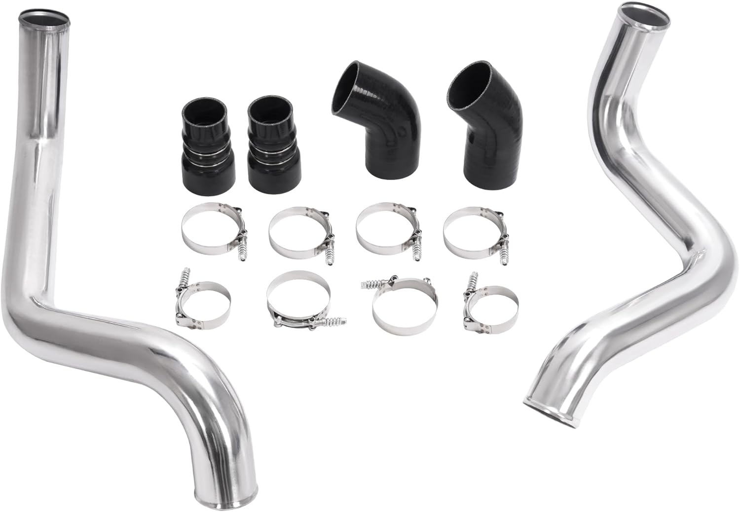 KUAFU 3" Intercooler Pipe & Boot Kit Compatible with 2002-2004 Chevrolet GMC Silverado Sierra 2500 HD 3500 6.6L Turbo Diesel Code Intercooler Pipe Boot Silvery Black