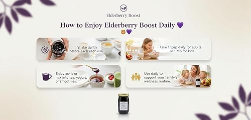 Miniatura 5 de Elderberry Boost  Jarabe de saúco hecho con saúco orgánico y miel cruda  Apoyo inmunológico totalmente natural, defensa contra el resfriado y la