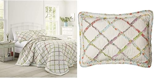 Laura Ashley Home Ruffle Garden Collection, colcha reversible y elegante, tamaño King, crema y hogar, funda estándar, ropa de cama de algodón suave disponible en Yaxa Peru