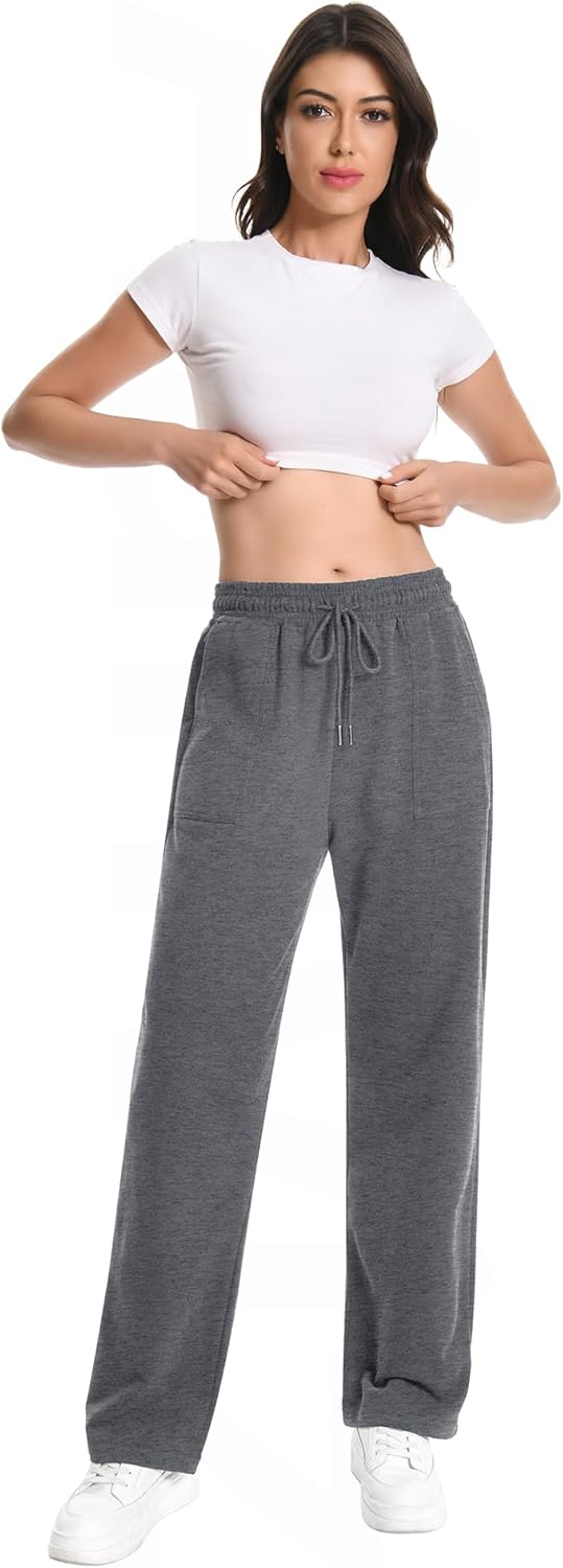 Auriviz Widen Waistband Sweat Pants for Women Exposed Pockets Lounge Sweatpants Straight Leg Pants 29’’ Inseam - Image 5
