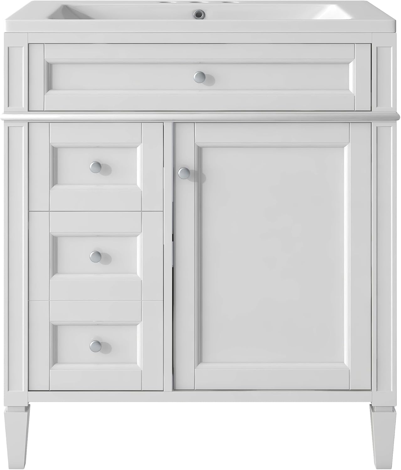 LUMISOL 30" Bathroom Vanity with Sink, Modern Bathroom Cabinet with Tip-Out Drawer, 2 Drawers & Storage Racks, Single Bathroom Vanity with Ceramic Sink, Solid Wood Frame, White