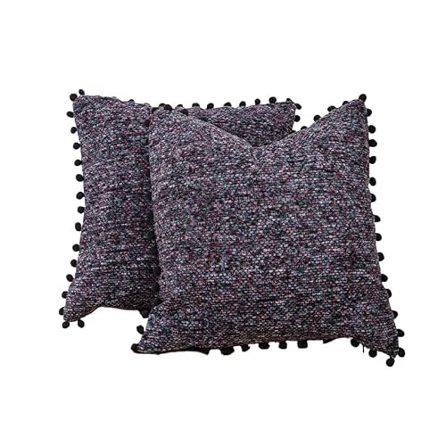 Chenille Throw Pillow Covers 18x18 Inch Set of 2 Boho Hair Ball Tassel Square Pillow Cases for Sofa Bed Living Room