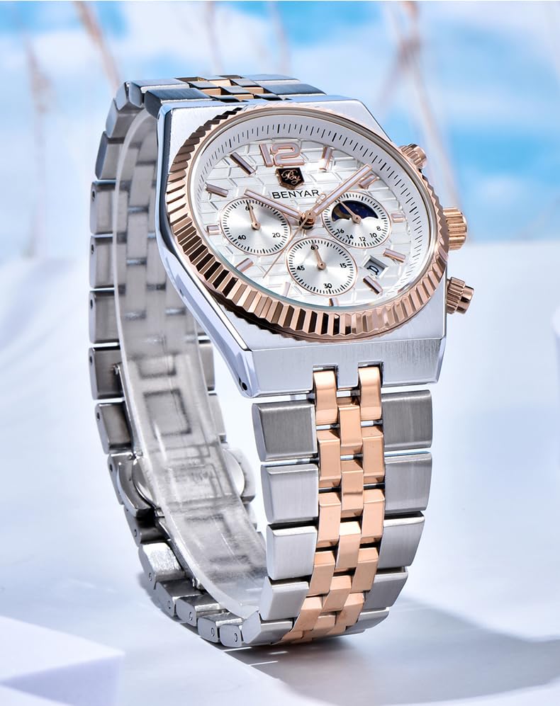Image of BENYAR Men's Luxury Chronograph Watch Date Window High-Performance Luminous Quartz movment Waterproof -Ideal Gift for Business & Casual Gift Stylish Wristwatch for Men & Boys