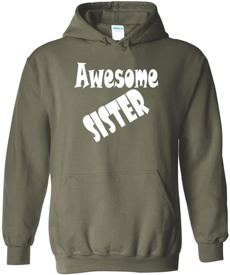 Fat Doxie - Awesome Sister - Adult Hooded Sweatshirt Military Green 5XL