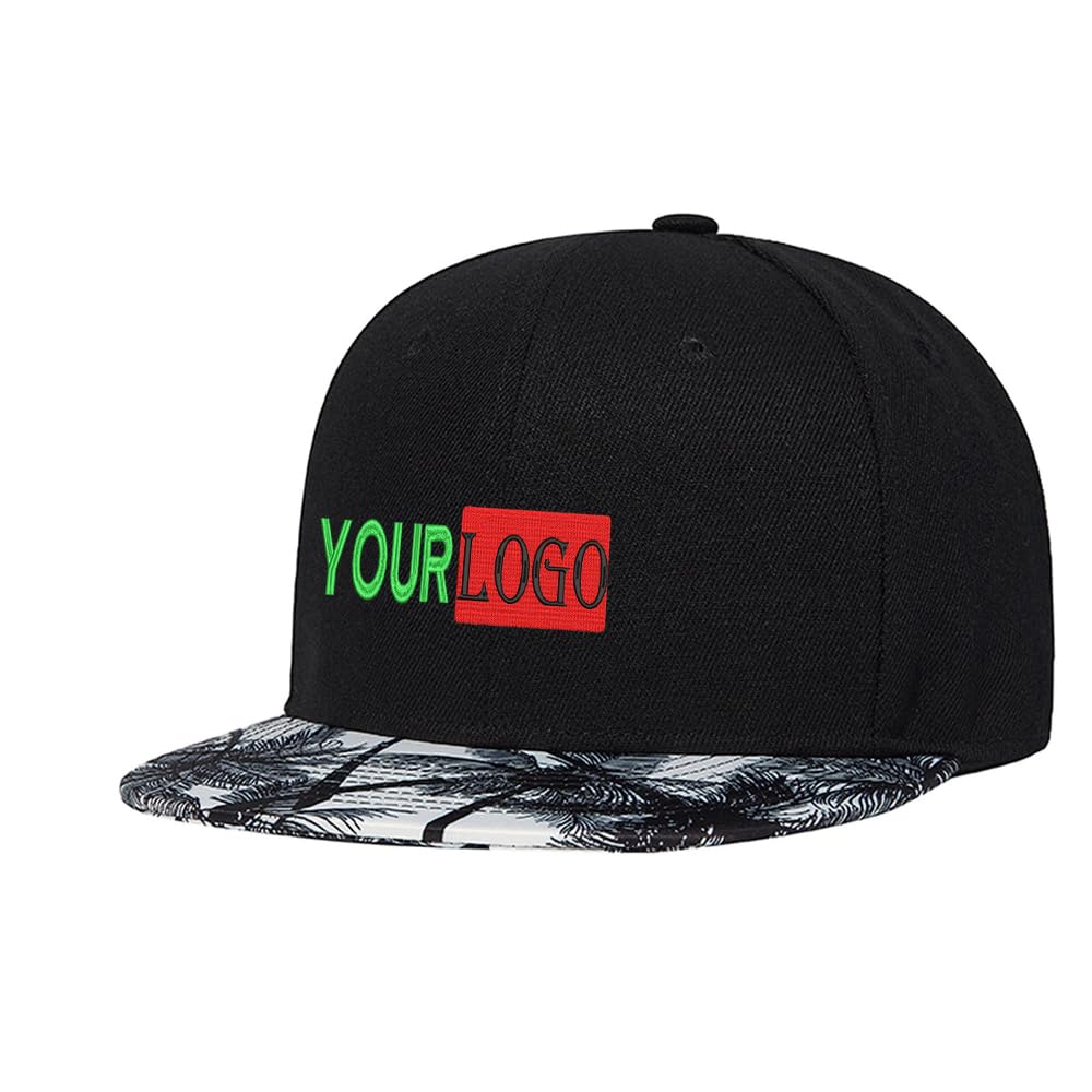 Custom Logo & Text Snapback Hat/Cap | Embroidered Front Hip Hop Flat Bill HAt | Personalized Flat Brim Hats
