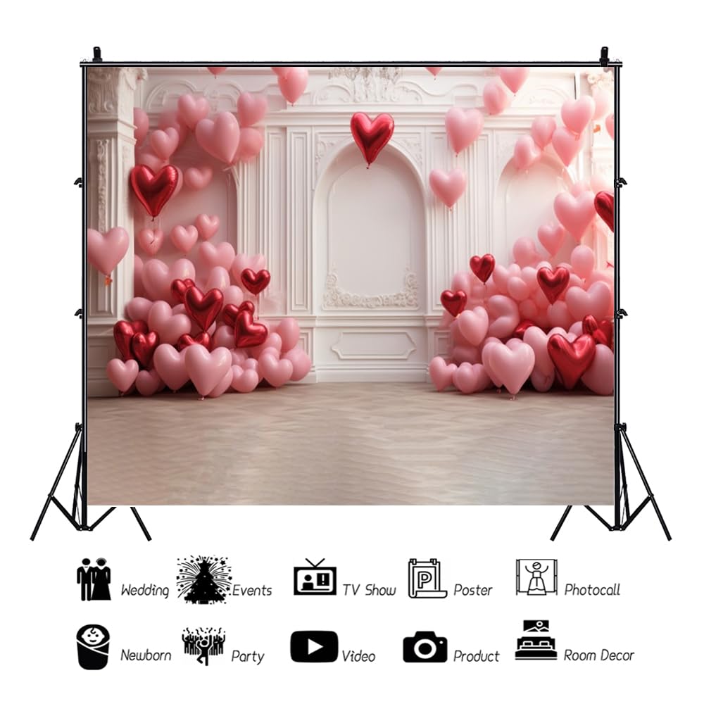 Sfondo Fotografico 7x5 FT Con Rosa E Cuore Rosso Per San Valentino – Decorazione In Vinile Per Feste E Selfie, 210x150 Cm