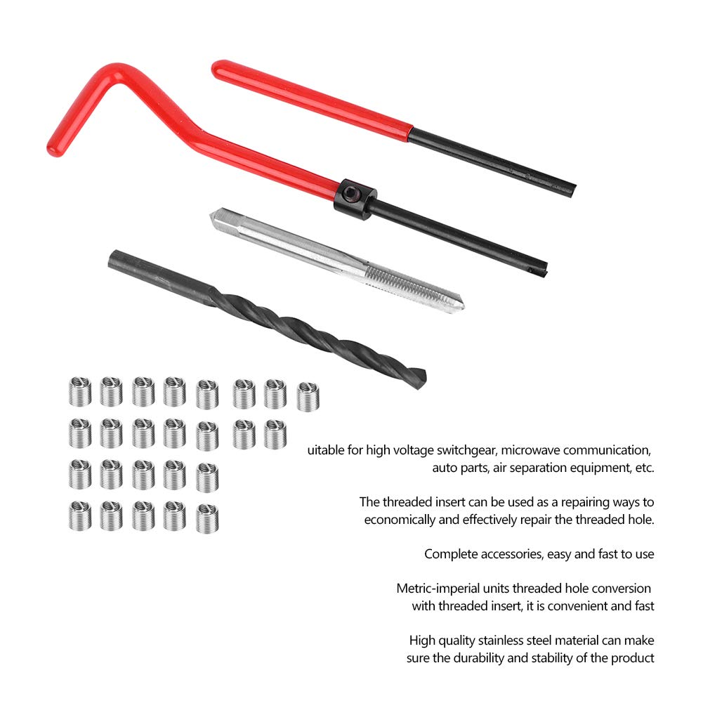 Tyenaza 30Pcs Thread Repair Kit Stainless Steel Twisted Drill Wrench Tap Insertion Tool M5x0.8