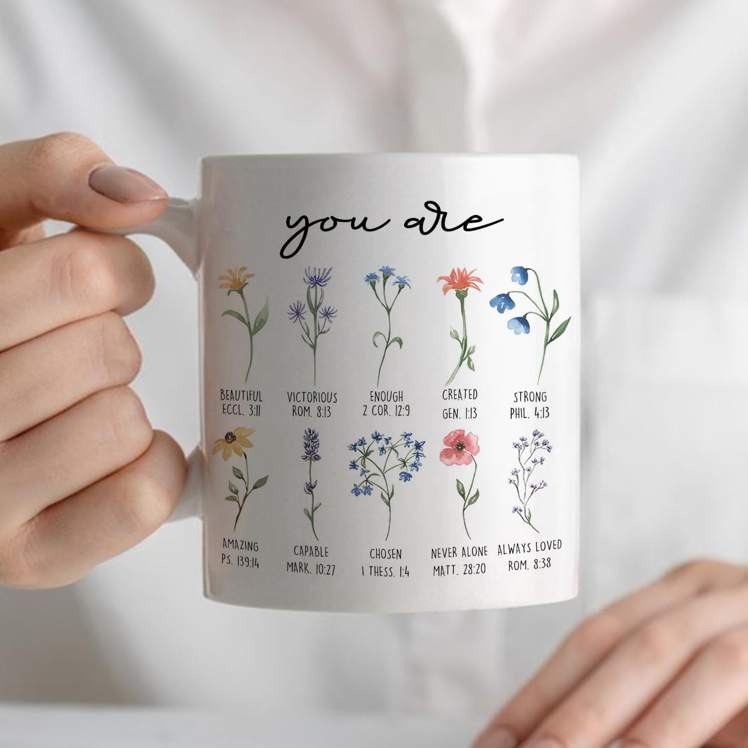 Christian Floral Mug, You Are Inspirational Bible Verse Coffee Cup Ceramic, Christian Gifts for Women Faith, Religious Scripture Ceramic Coffee Tea Mug 11 oz