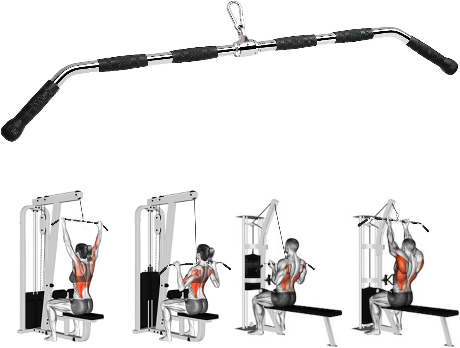 LAT Pull Down Bar,45 Inches LAT Bar and Bar Accessories for LAT Pulldown, Barras para Ejercicios,Good for Triceps,Biceps & Back, in Gym or Home with A Snap Hook