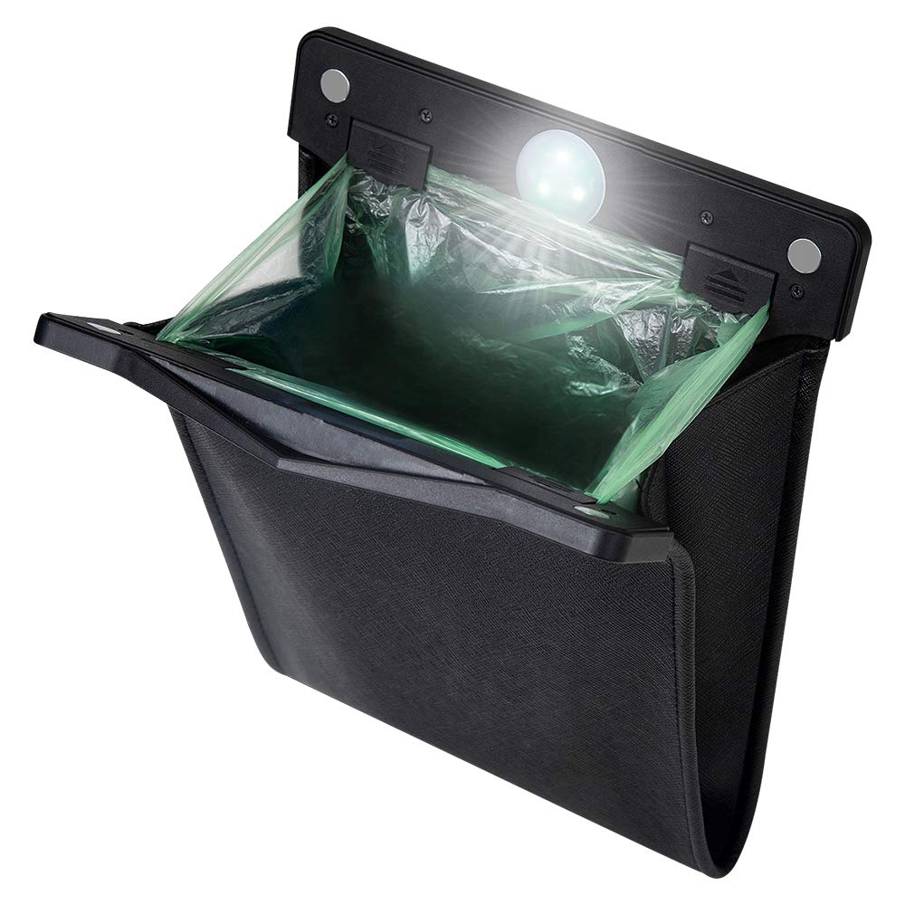 Product image of Smart LED Car Trash Can Waterproof Garbage Bag Passenger Side Artificial Leather Storage Pocket Leak Proof Reusable Traveling Portable Offices Toilet Garbage Cans Back Seat Hanging (Black-1pack)
