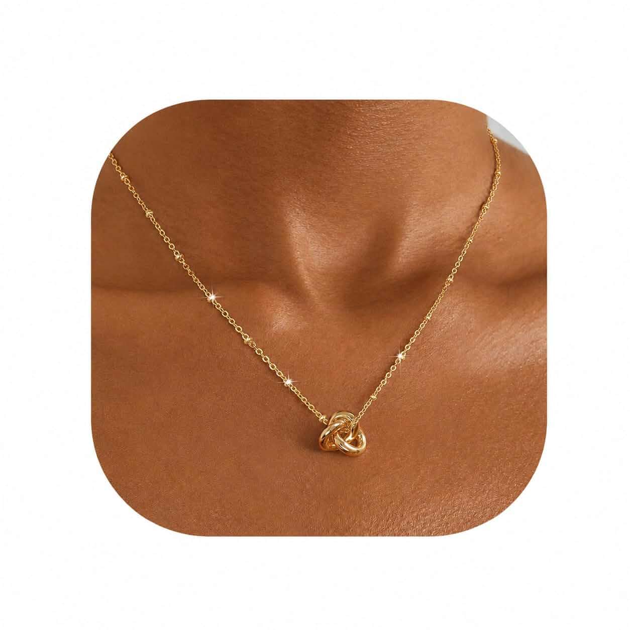 Love Knot Necklace for Women, Dainty Trendy Cute Womens Necklace,14K Gold Plated Infinity Pendant Necklaces,Delicate Gold Charm Choker Wedding Necklace,Layered Simple Gold Interlock Necklace for women,Unique Jewelry Small Gift for Women