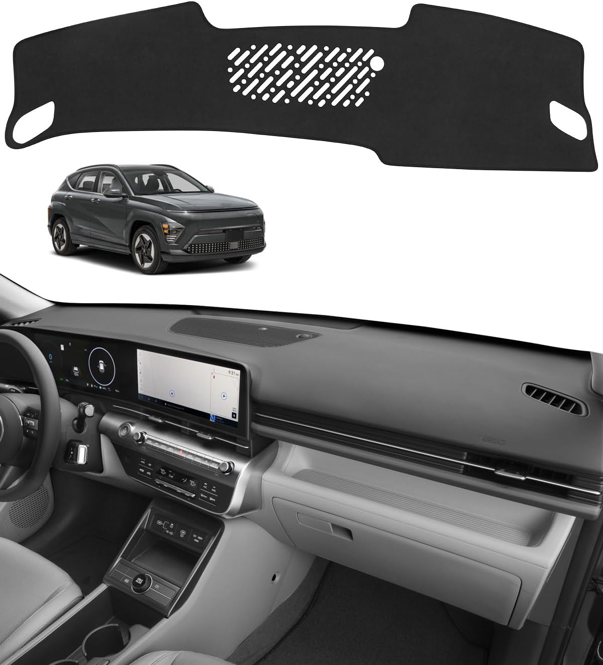 BIBLOZ Dash Cover for Hyundai Kona 2024 2025 Accessories Black Flannel Dashboard Cover Mat Car Dashboard UV Sun 2024-2025 Kona