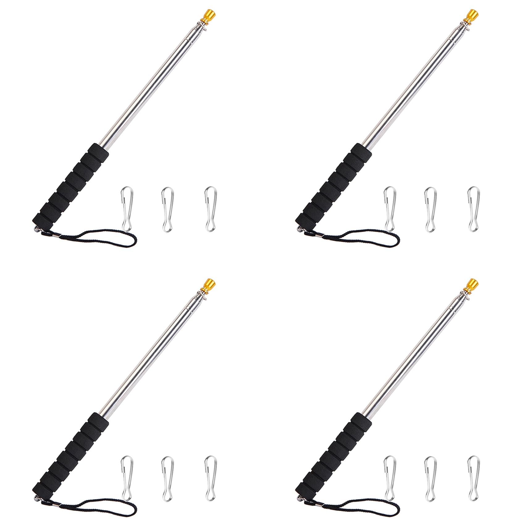 Jnchdghwa Black 4Pcs 9.8Ft Telescopic Flag Pole,Stainless Steel Handheld Portable Extendable Retractable Flagpole With Anti-Slip Grip