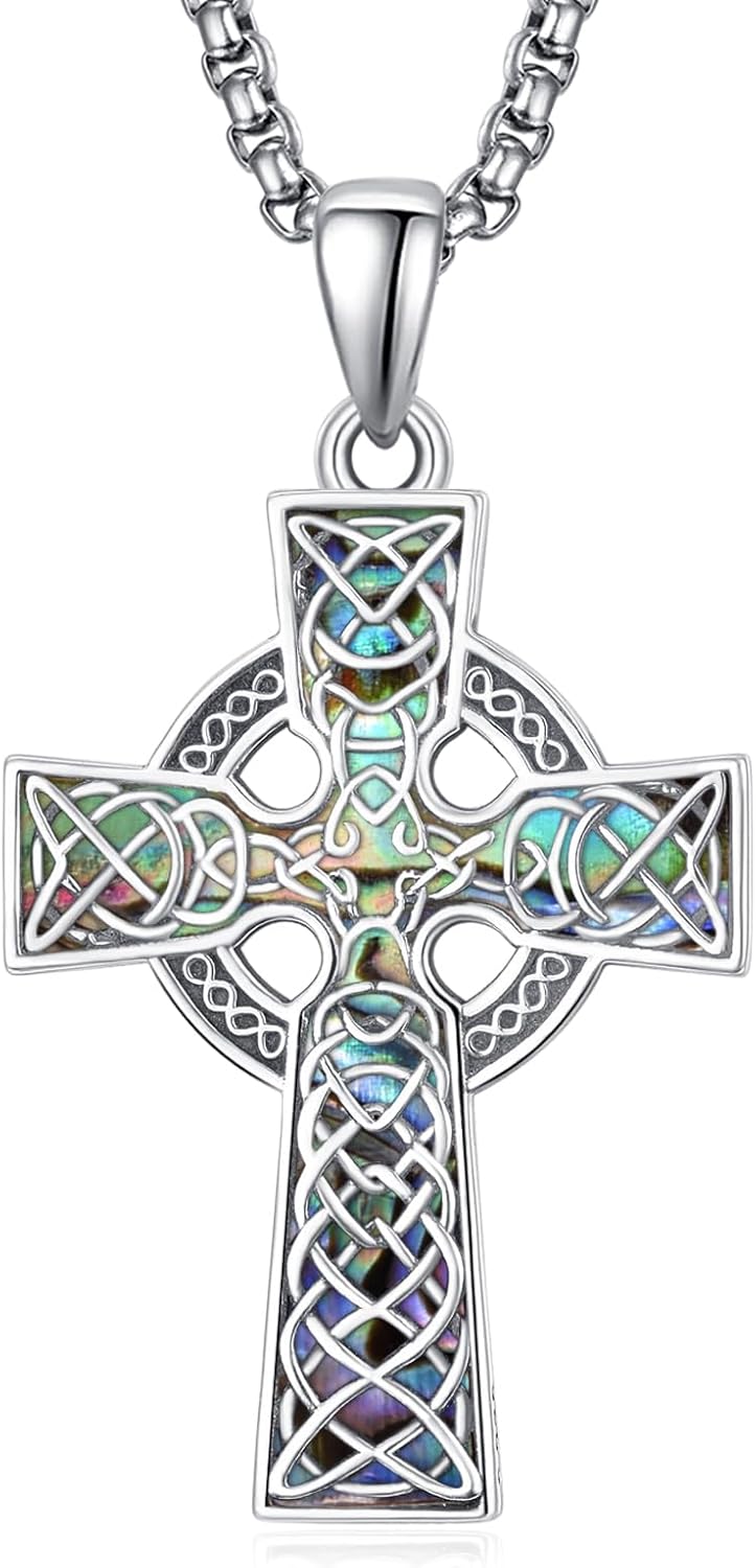 KINGWHYTE Cross Necklace 925 Sterling Silver Celtic Knot Crucifix Pendant Religious Protective Gift Birthday Jewelry for Men Women