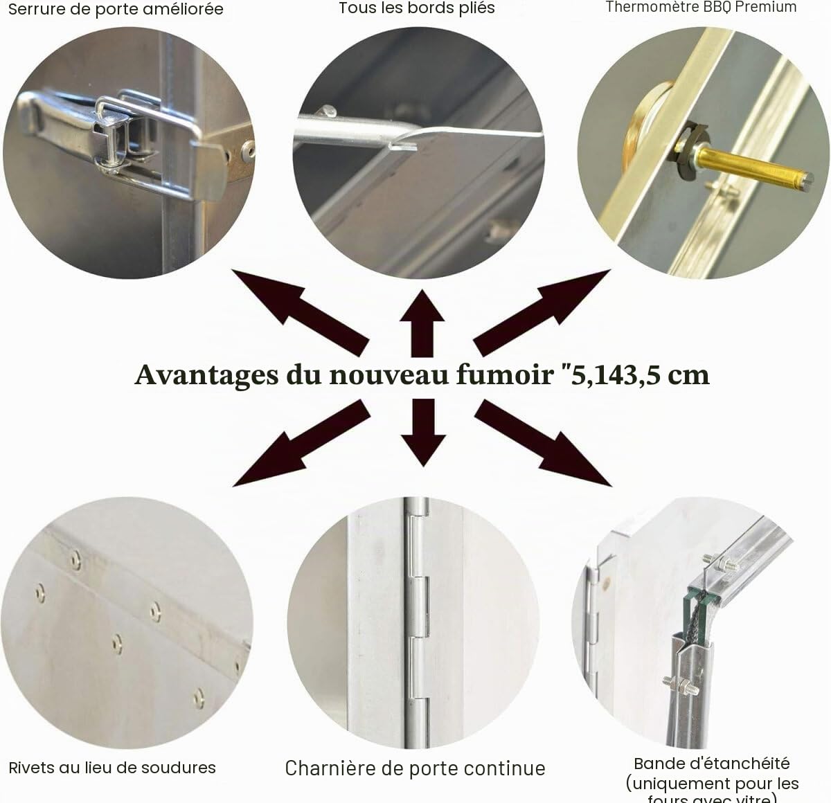 Fumoir XXL en acier inoxydable - Hauteur 120 cm - Avec thermomètre et de nombreux accessoires ohne zusätzliche Heizung